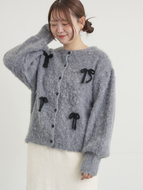 Samansa Mos2「リボン付きニットカーディガン」|カーディガン|