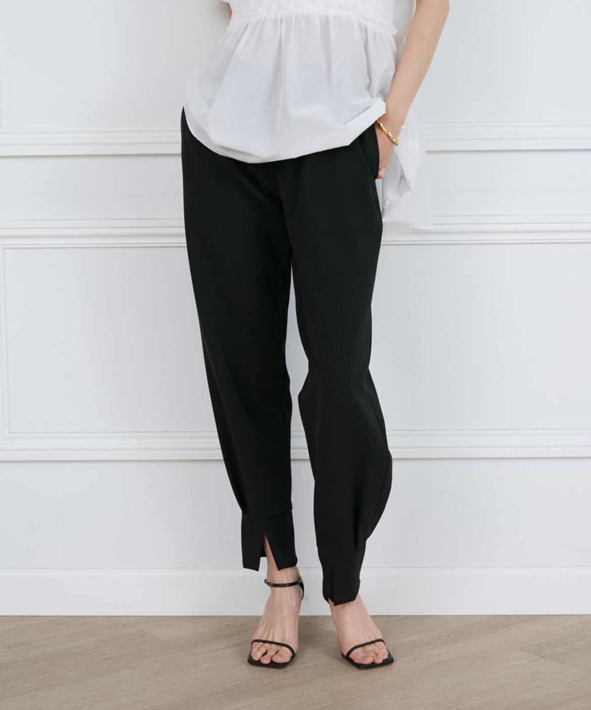 INED「ジョガーパンツ」|スラックス|ブラック