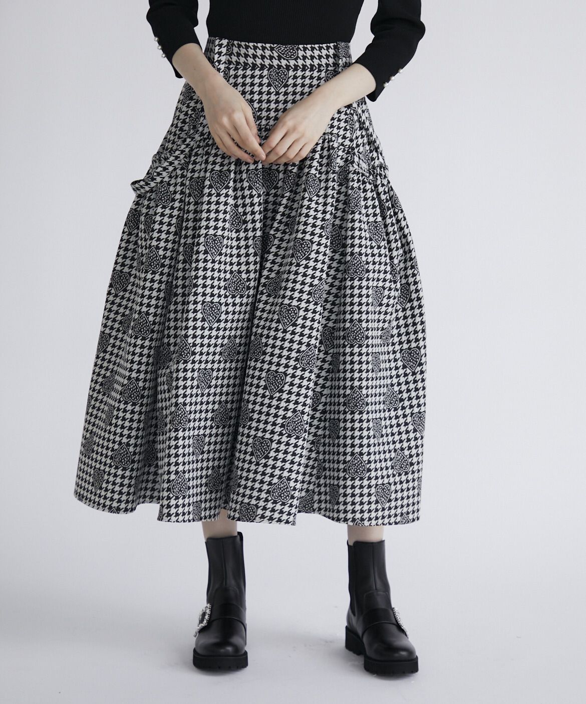 Maglie le cassetto「千鳥&times;ハートジャガードスカート」|フレア|ブラック