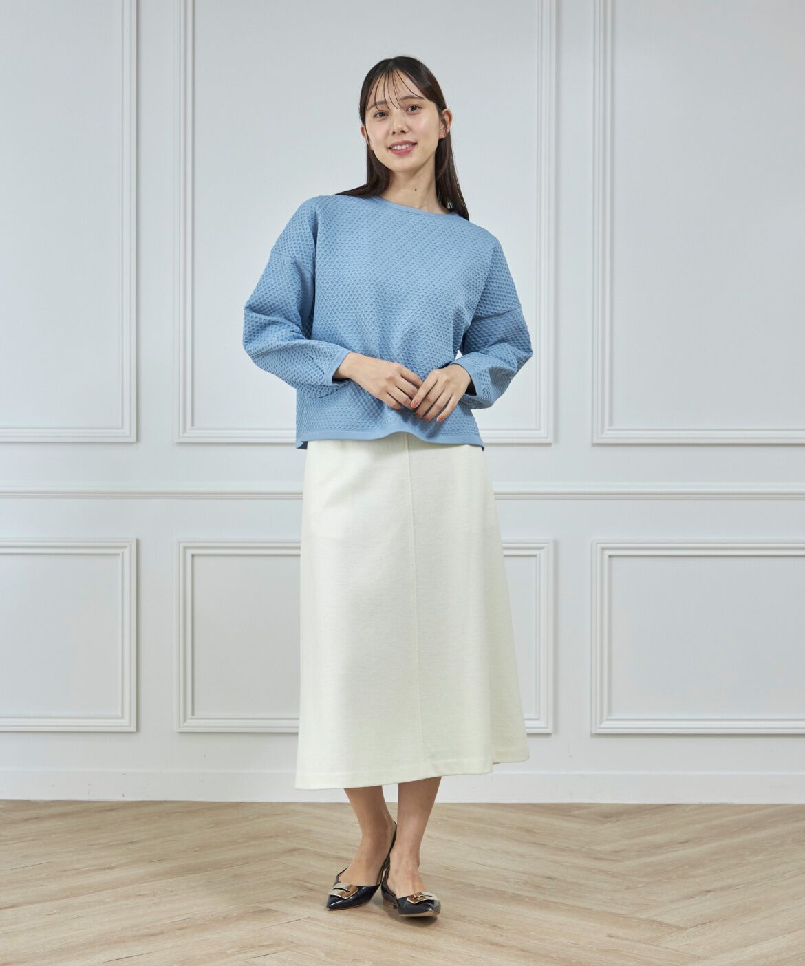 7-IDconcept.「《大きいサイズ》袖ボリューム地柄ニット」|ニット・セーター|