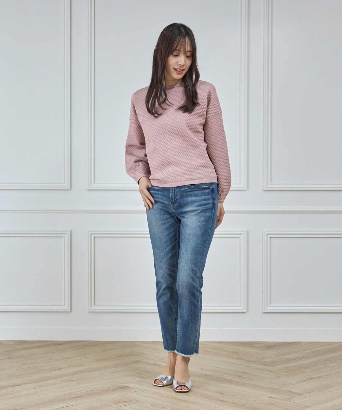 7-IDconcept.「《大きいサイズ》袖ボリューム地柄ニット」|ニット・セーター|