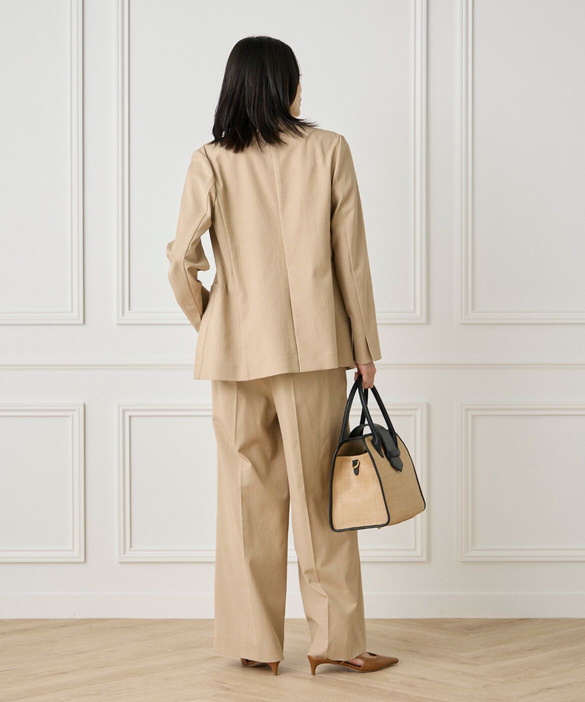 INED「《大きいサイズ》綿麻ノーカラージャケット」|ノーカラージャケット|