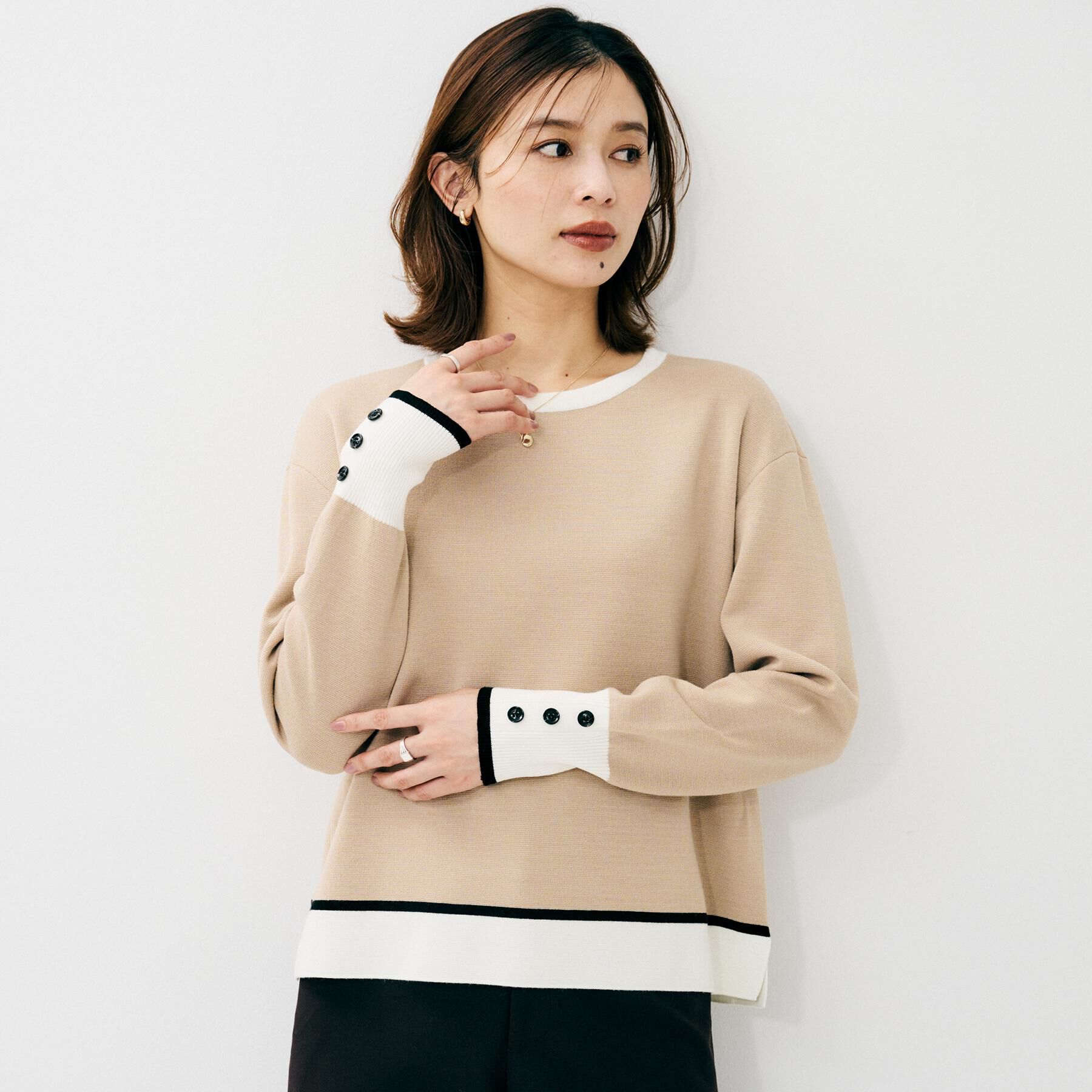 UNTITLED「【アンサンブル可/きれいめ】ウールミラノリブニット」|ニット・セーター|ベージュ(552)