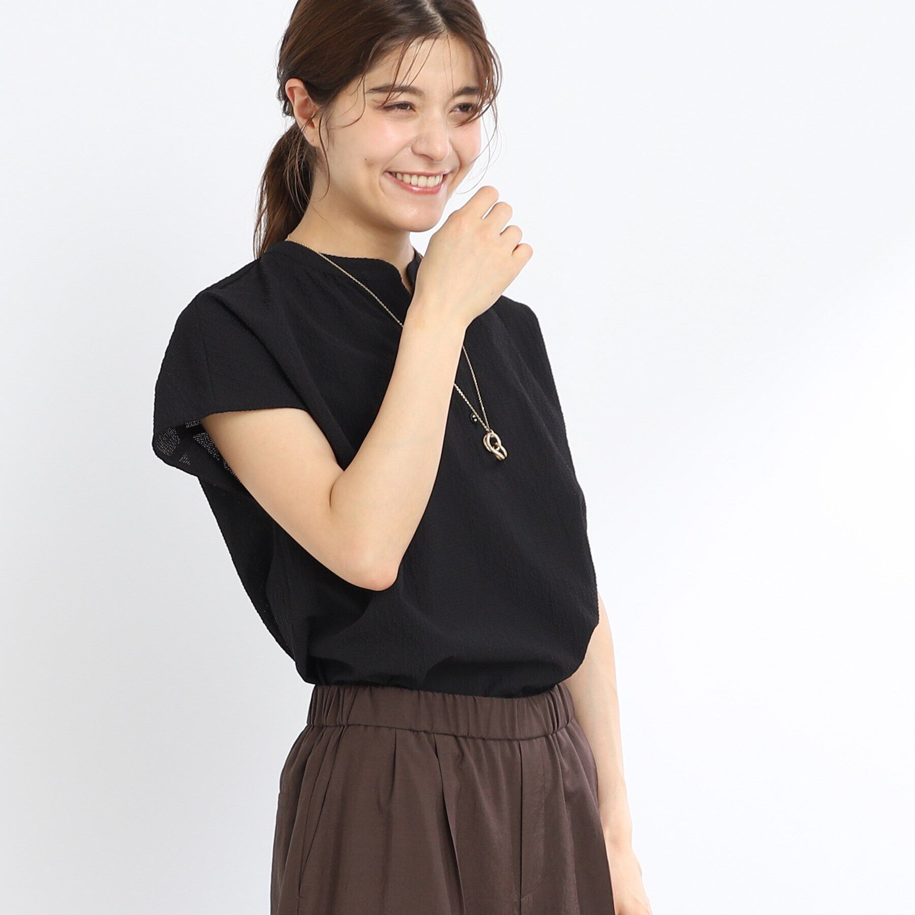 Reflect「【SALE／E‐QUALITY／手洗い可】涼し気スキッパーブラウス」|シャツ・ブラウス|ブラック(019)