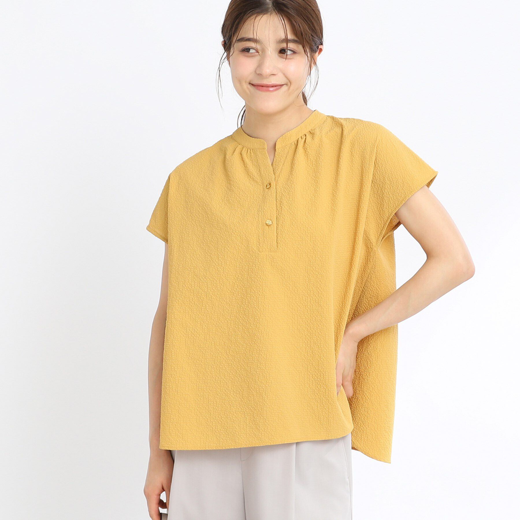 Reflect「【SALE／E‐QUALITY／手洗い可】涼し気スキッパーブラウス」|シャツ・ブラウス|マスタード(033)