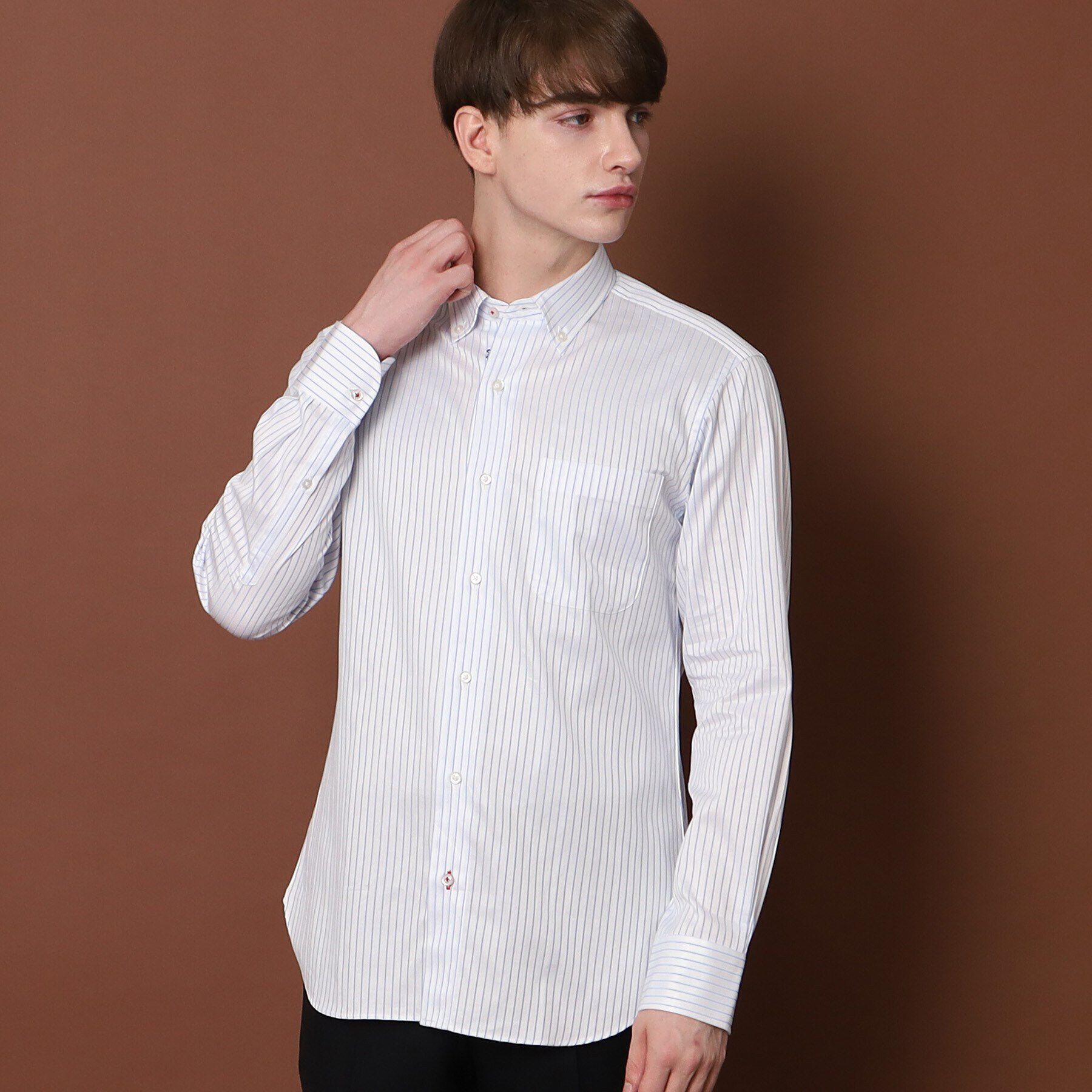 DRESSTERIOR「100／2 ヘリンボーンストライプ ボタンダウンシャツ」|シャツ・ブラウス|