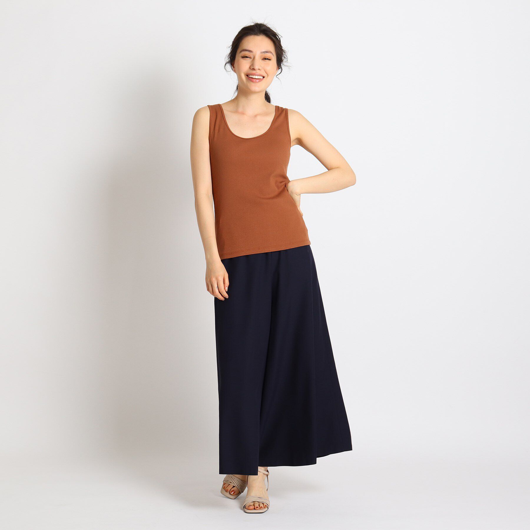 INDIVI「＜S＞【マシンウォッシュ/UVカット/接触冷感】Uネックテレコタンクトップ」|キャミソール|