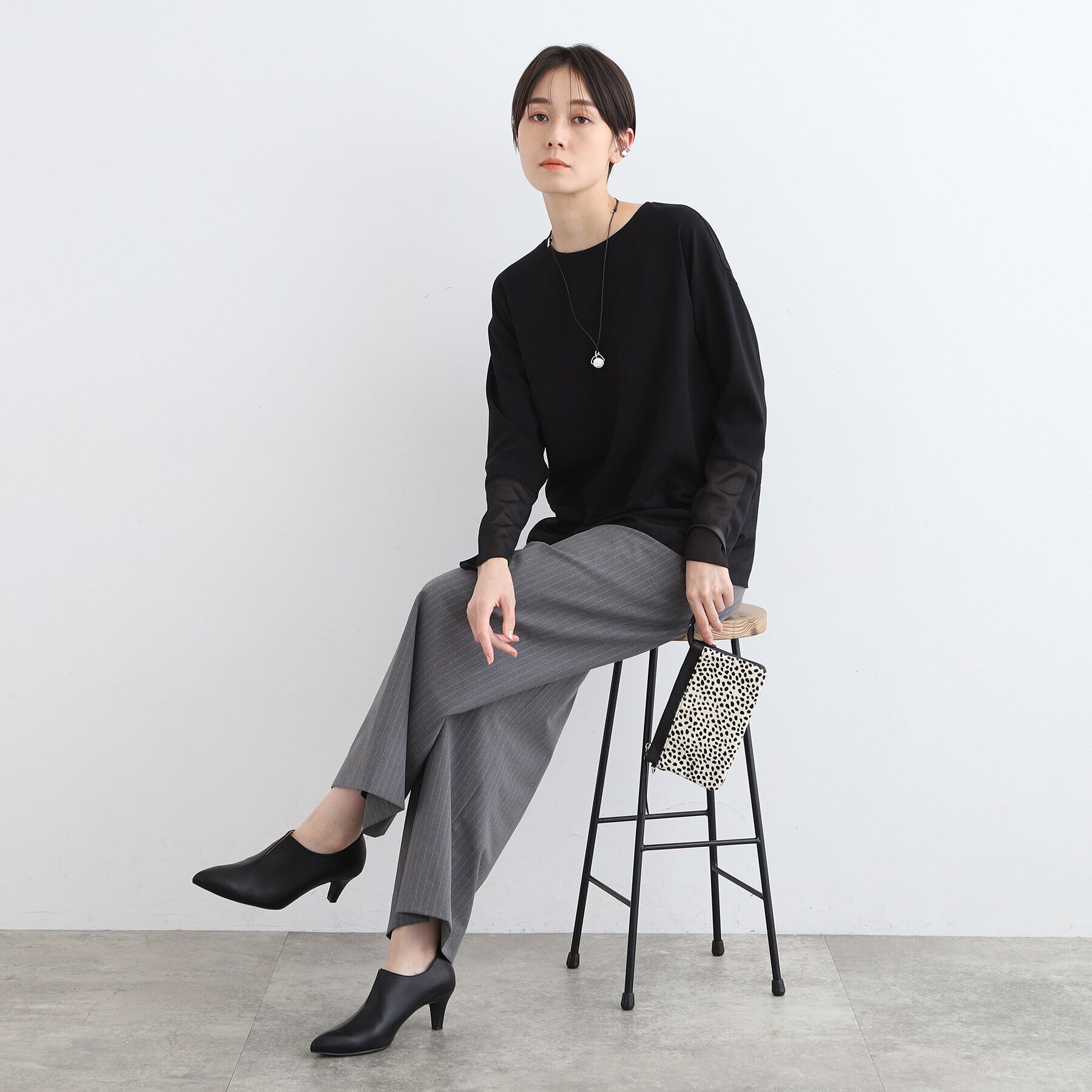 INDIVI「【洗える/日本製】シアーコンビトップス」|Tシャツ・カットソー|