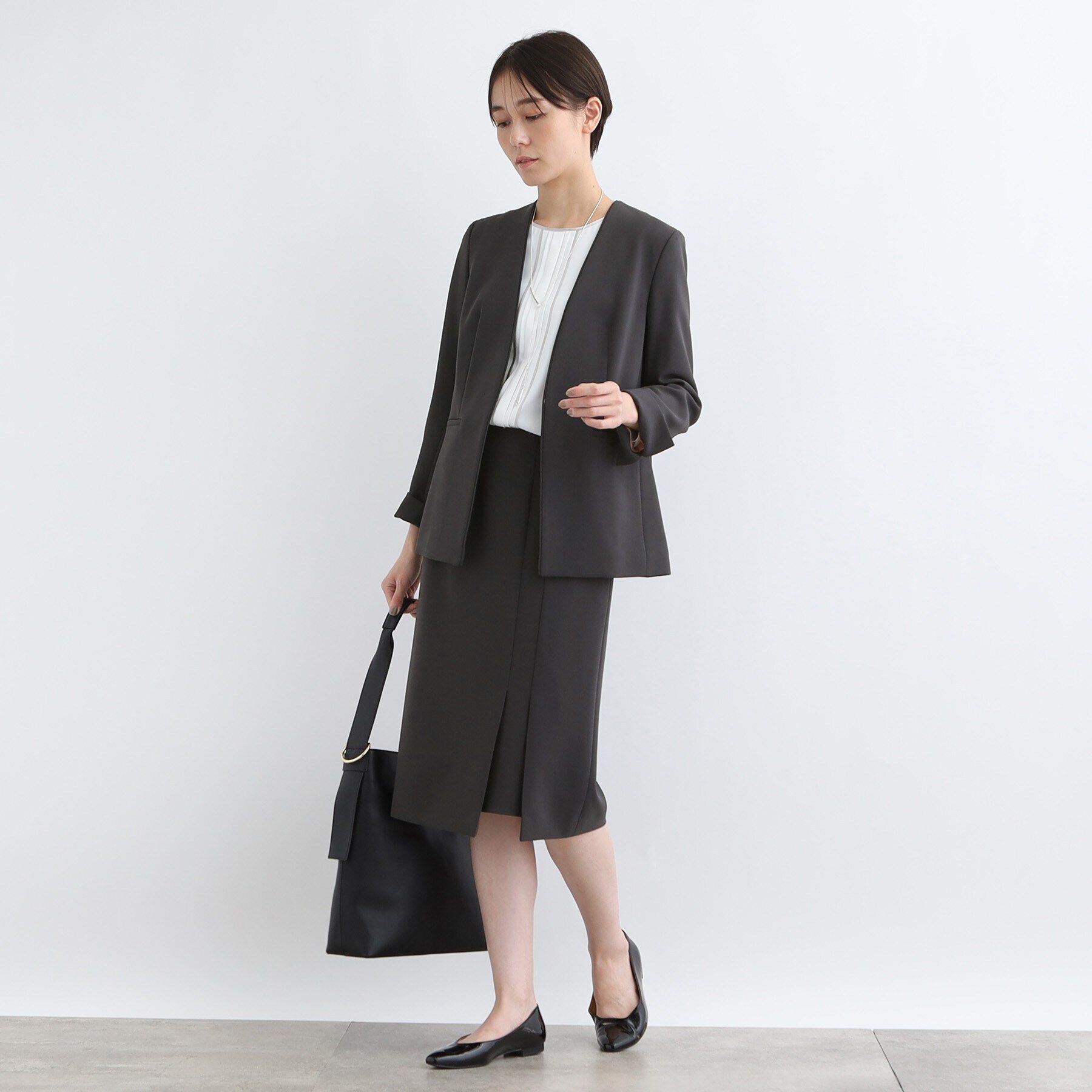 INDIVI「【洗える／日本製／定番スーツ】トリアセテート混ストレッチノーカラージャケット」|スーツ|