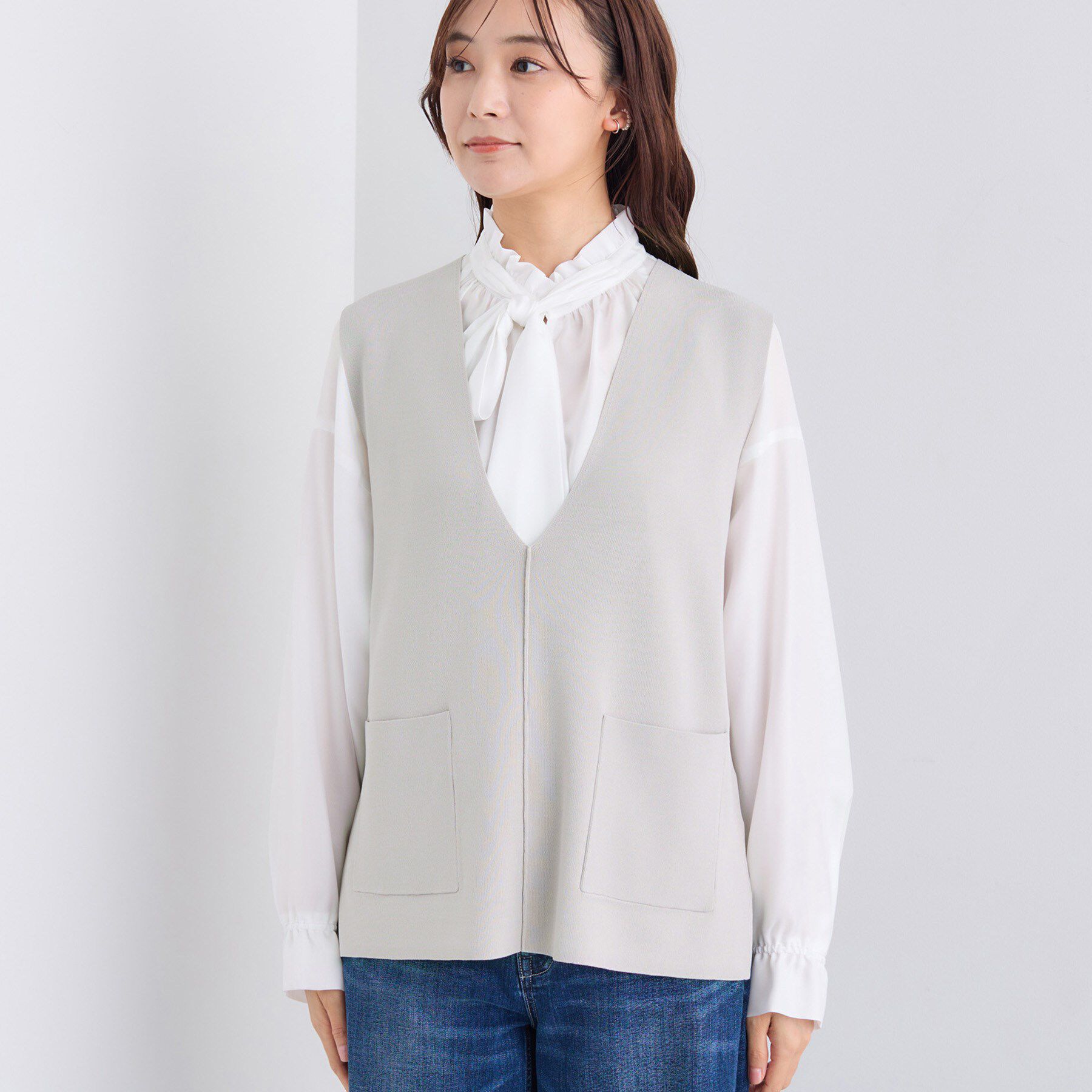 INDIVI「Vネック ニットジレ」|ニット・セーター|