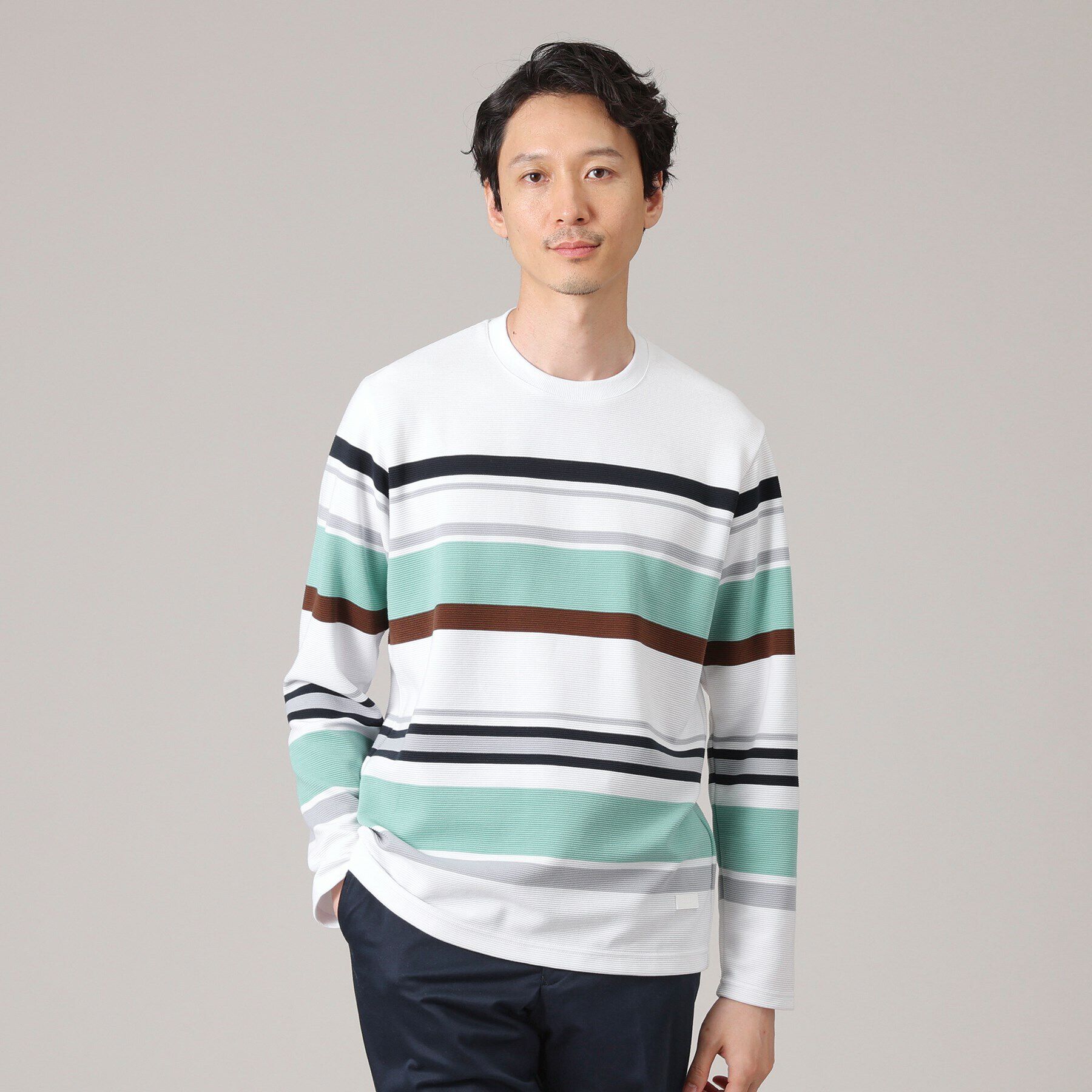 TAKEO KIKUCHI「リップルパネルボーダーカットソー」|Tシャツ・カットソー|ホワイト(301)