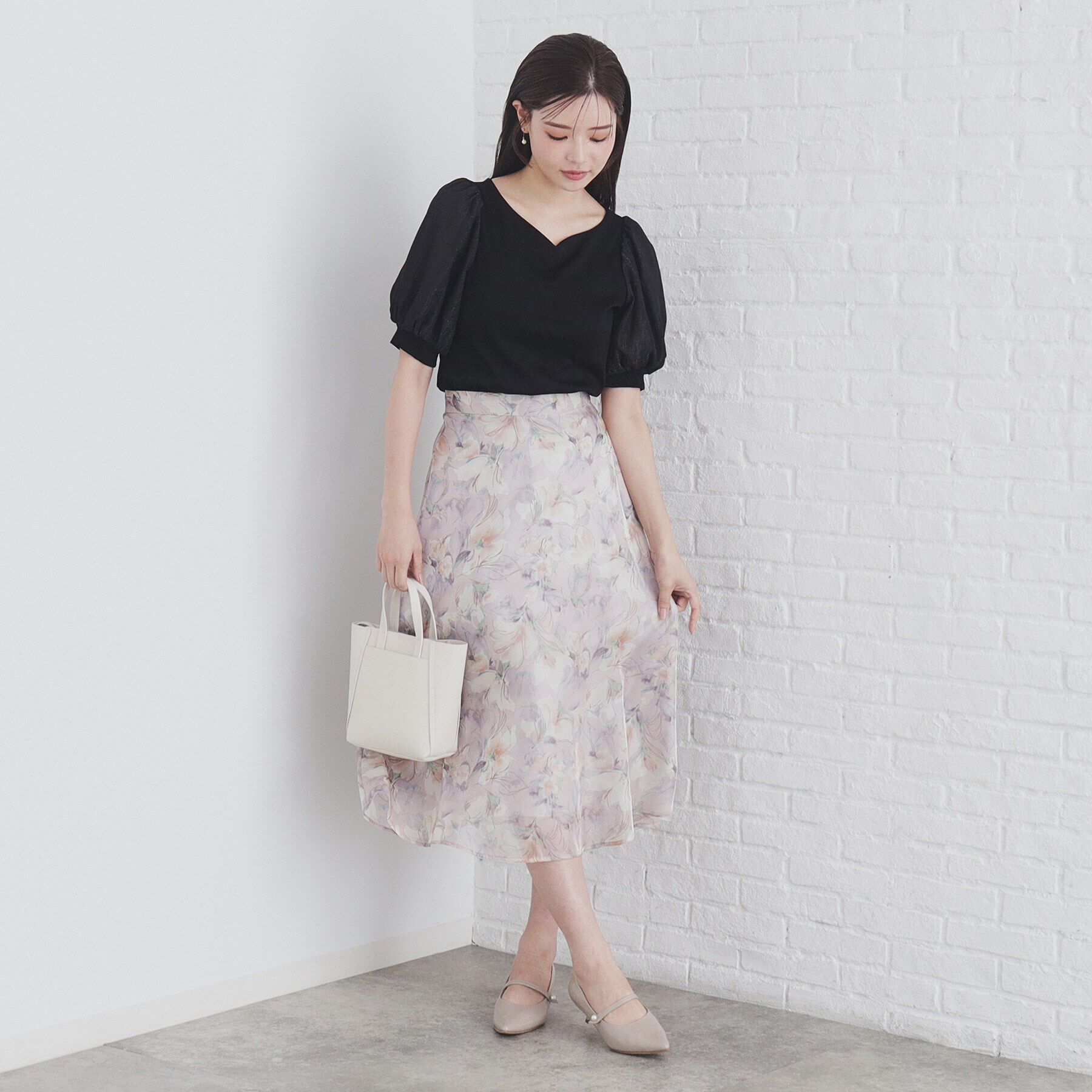 index「シアースリーブハートネックトップス【洗濯機洗い可】」|Tシャツ・カットソー|