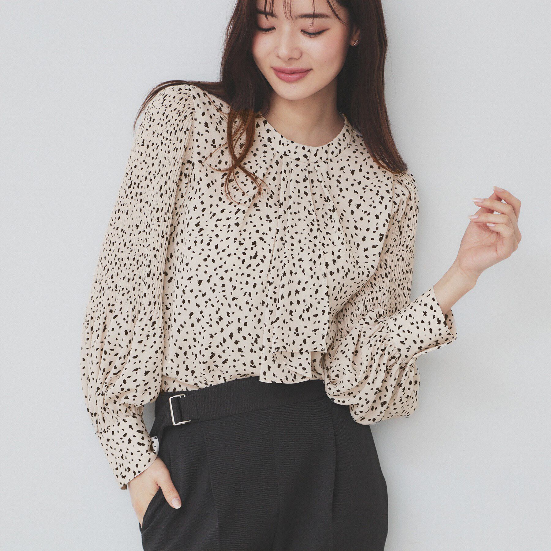 index「ボウタイプリーツスリーブ柄アソートブラウス【洗濯機可・イージーアイロン】」|シャツ・ブラウス|アイボリー(104)