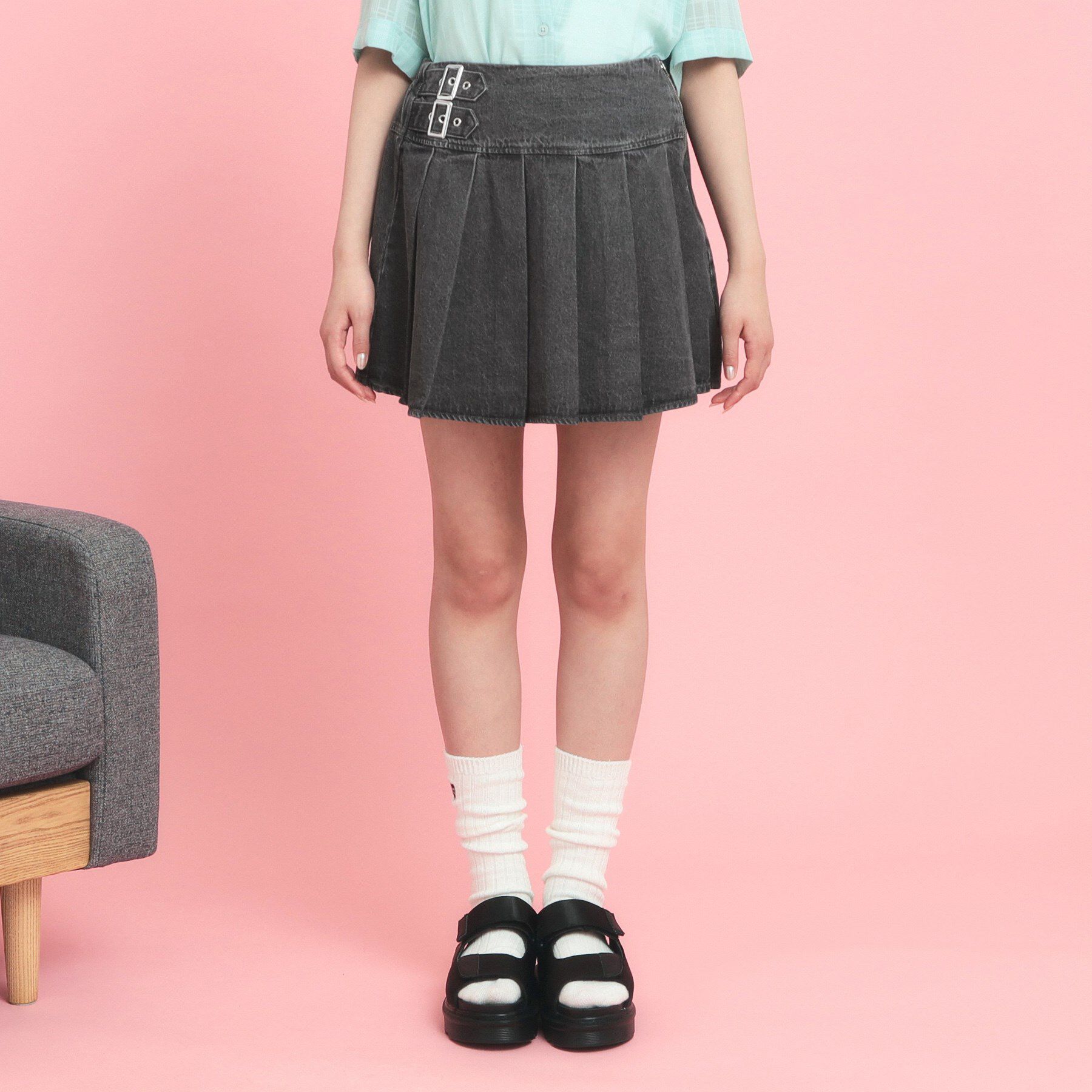 PINK-latte「インパン付きダブルベルト風裾プリーツスカート」|スカート|