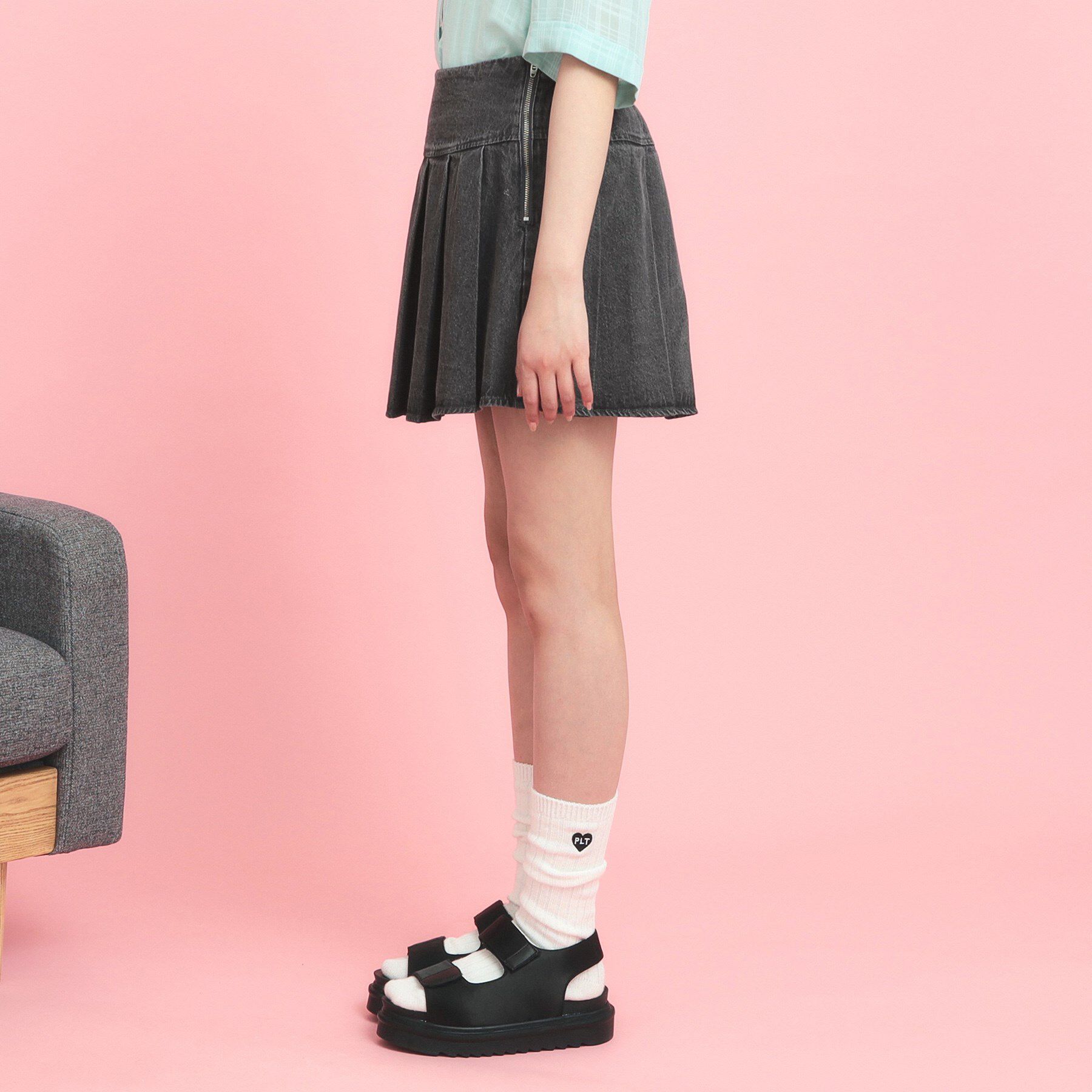 PINK-latte「インパン付きダブルベルト風裾プリーツスカート」|スカート|