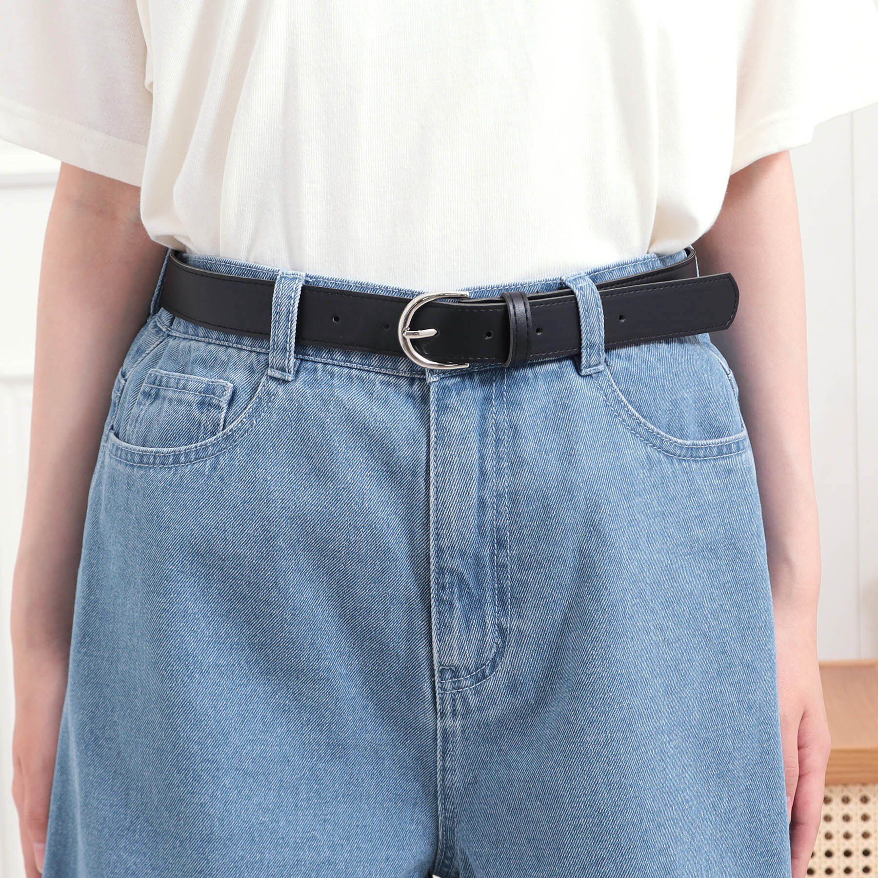 PINK-latte「ベルト付きデニムショートパンツ」|キュロット|