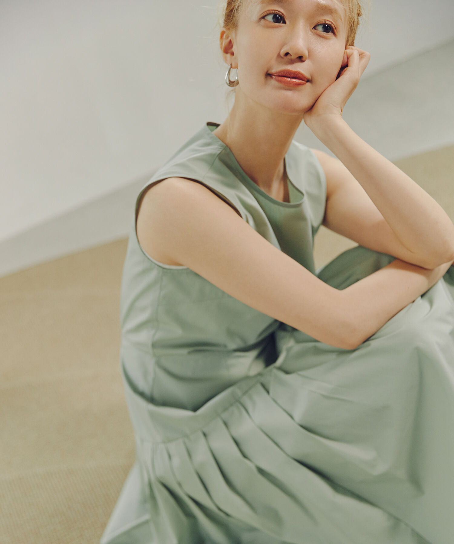  「バルーンノースリーブワンピース」|ワンピース|ライトグリー