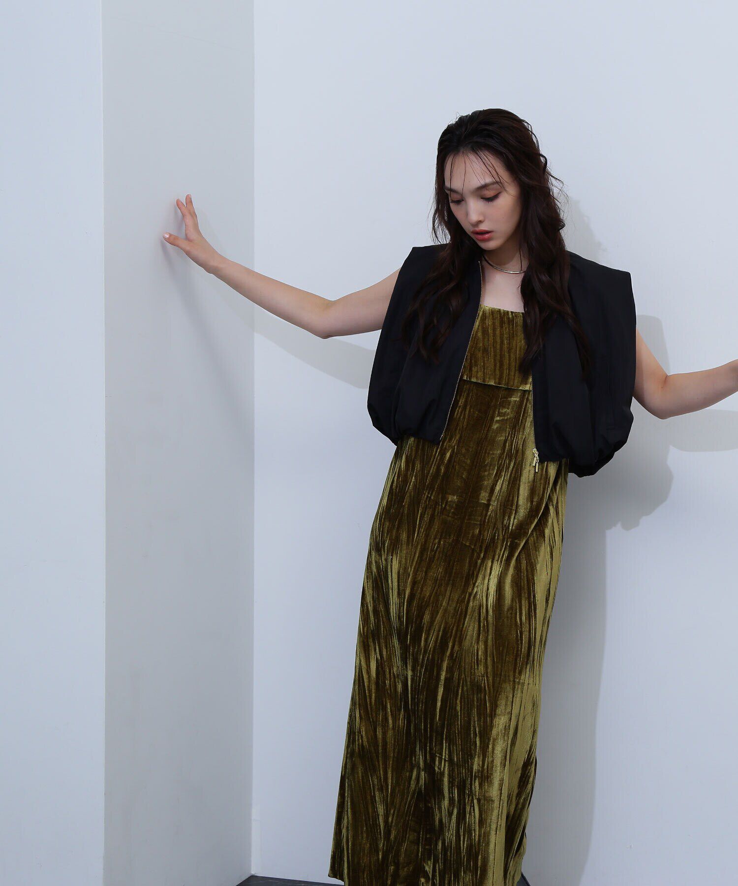  「ベロアナローキャミワンピース」|ワンピース|オリーブ1