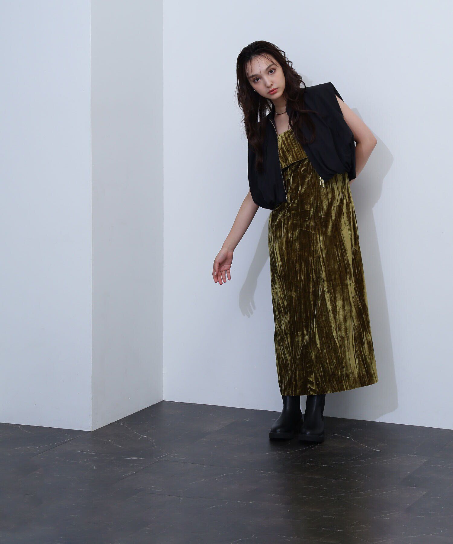  「ベロアナローキャミワンピース」|ワンピース|