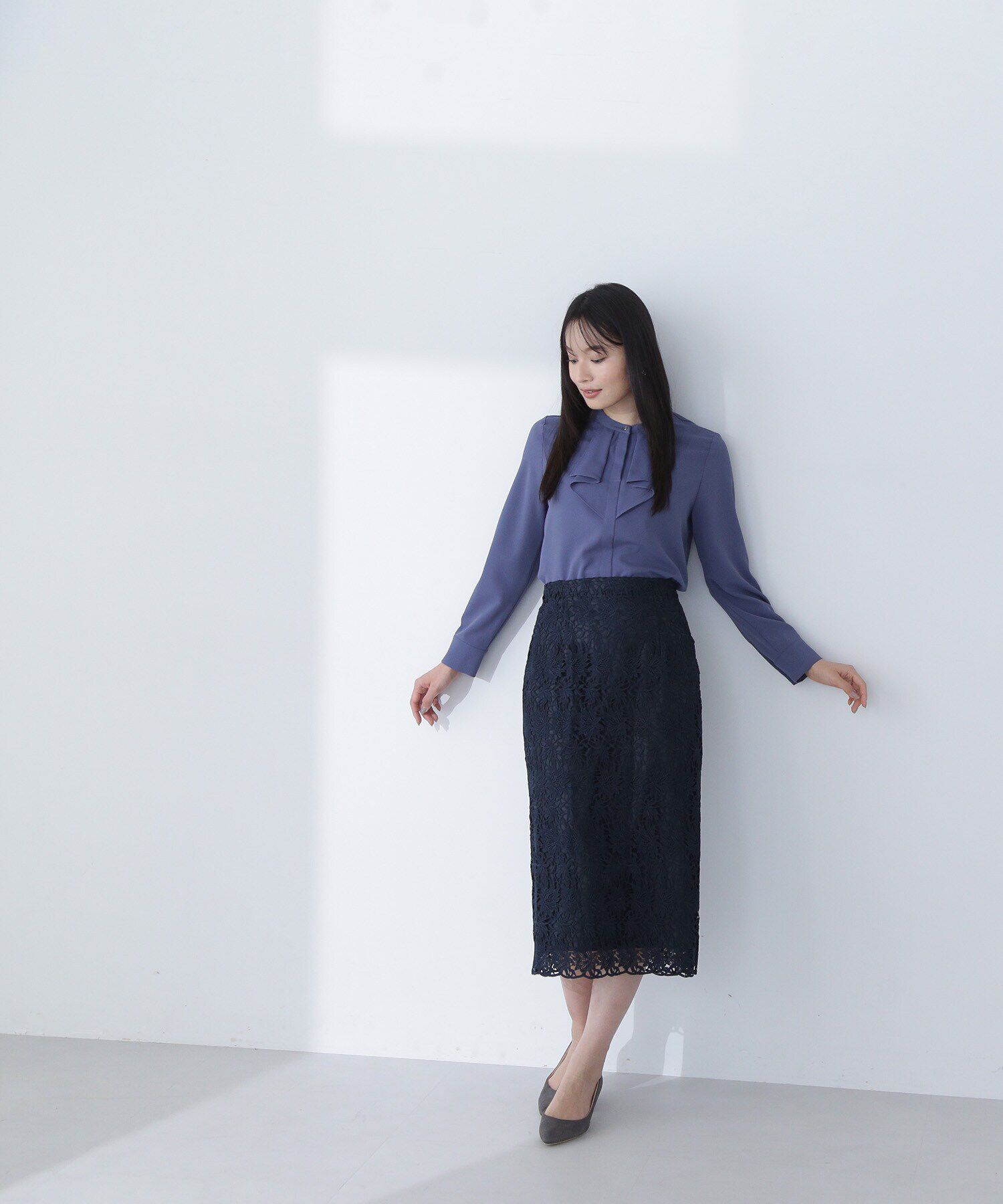  「ケミカルレースタイトスカート」|スカート|ネイビー