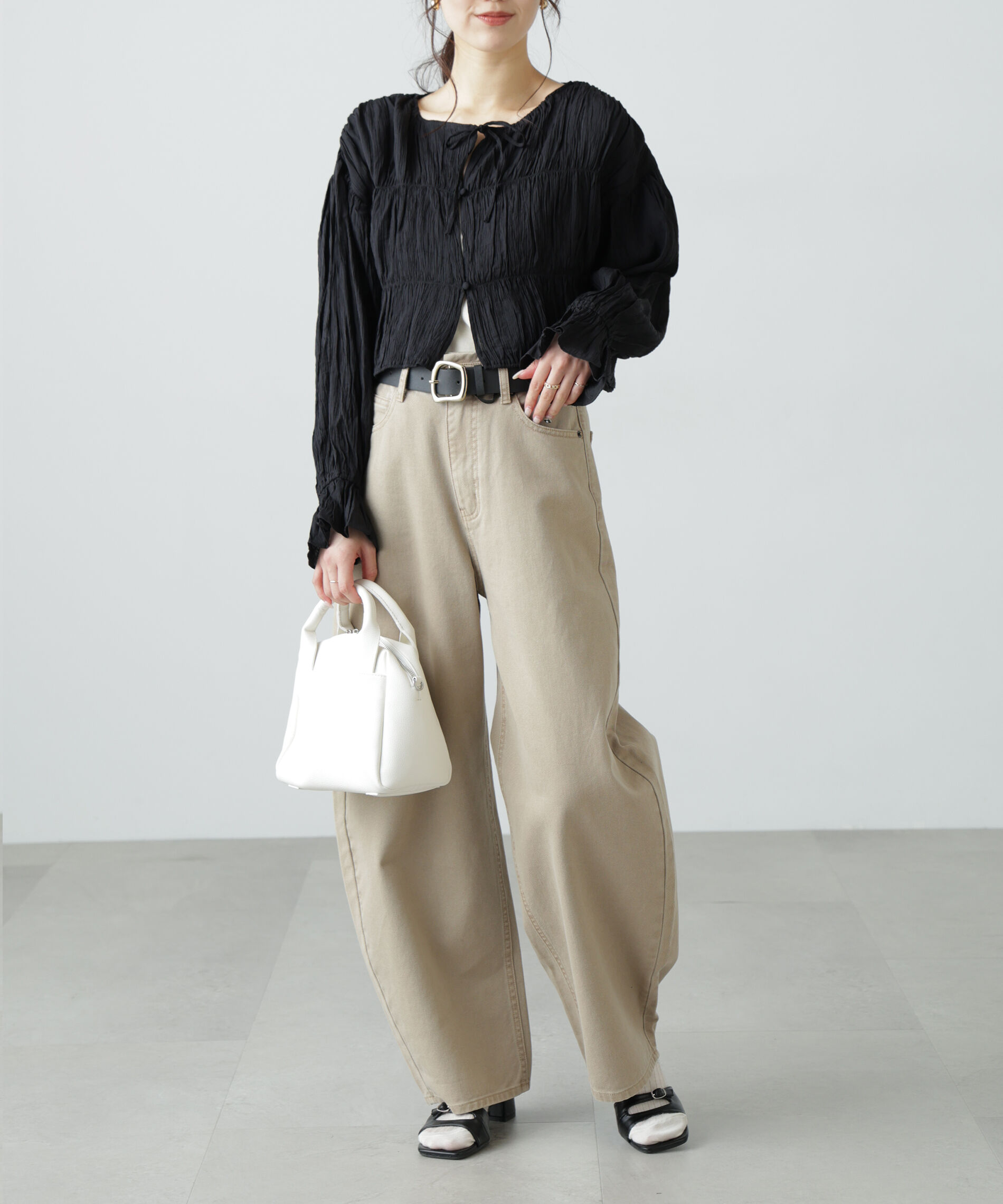  「シアーギャザー前開き短丈ブラウス」|シャツ・ブラウス|