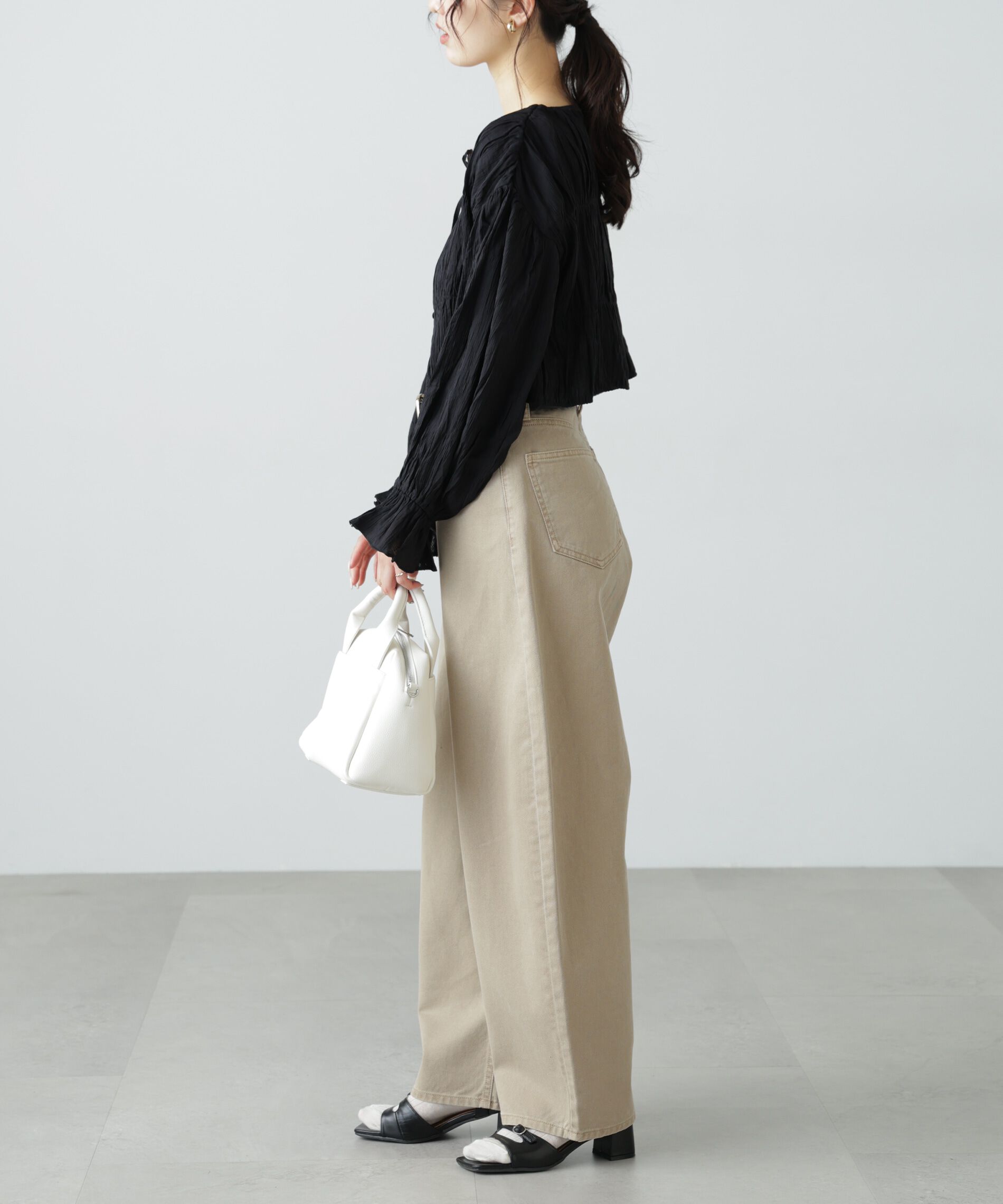  「シアーギャザー前開き短丈ブラウス」|シャツ・ブラウス|