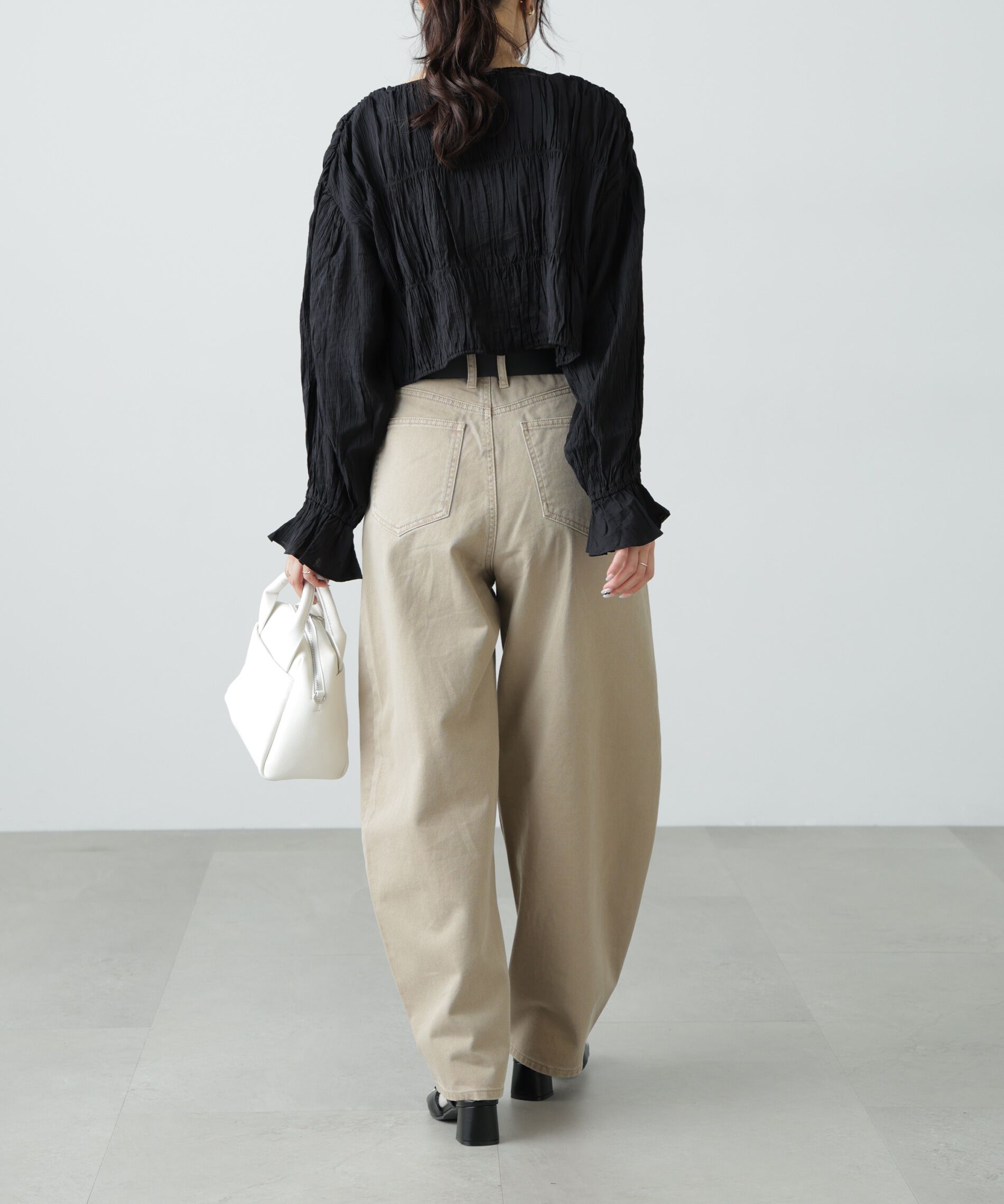  「シアーギャザー前開き短丈ブラウス」|シャツ・ブラウス|