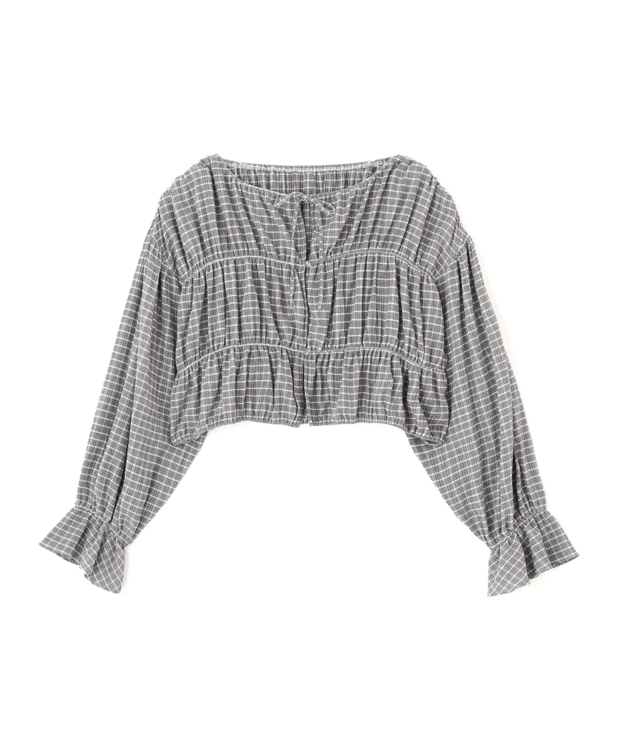  「シアーギャザー前開き短丈ブラウス」|シャツ・ブラウス|