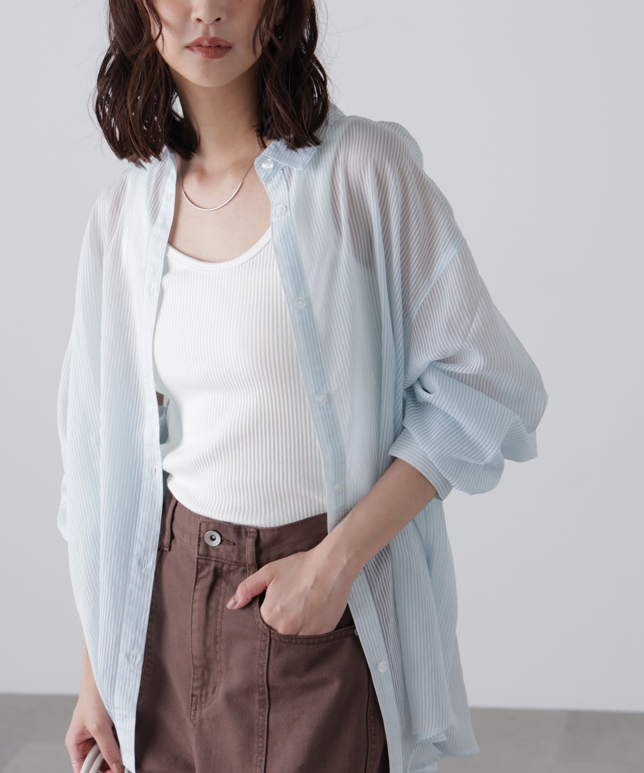  「シアーストライプオーバーシャツ」|シャツ・ブラウス|グリーンスト 1