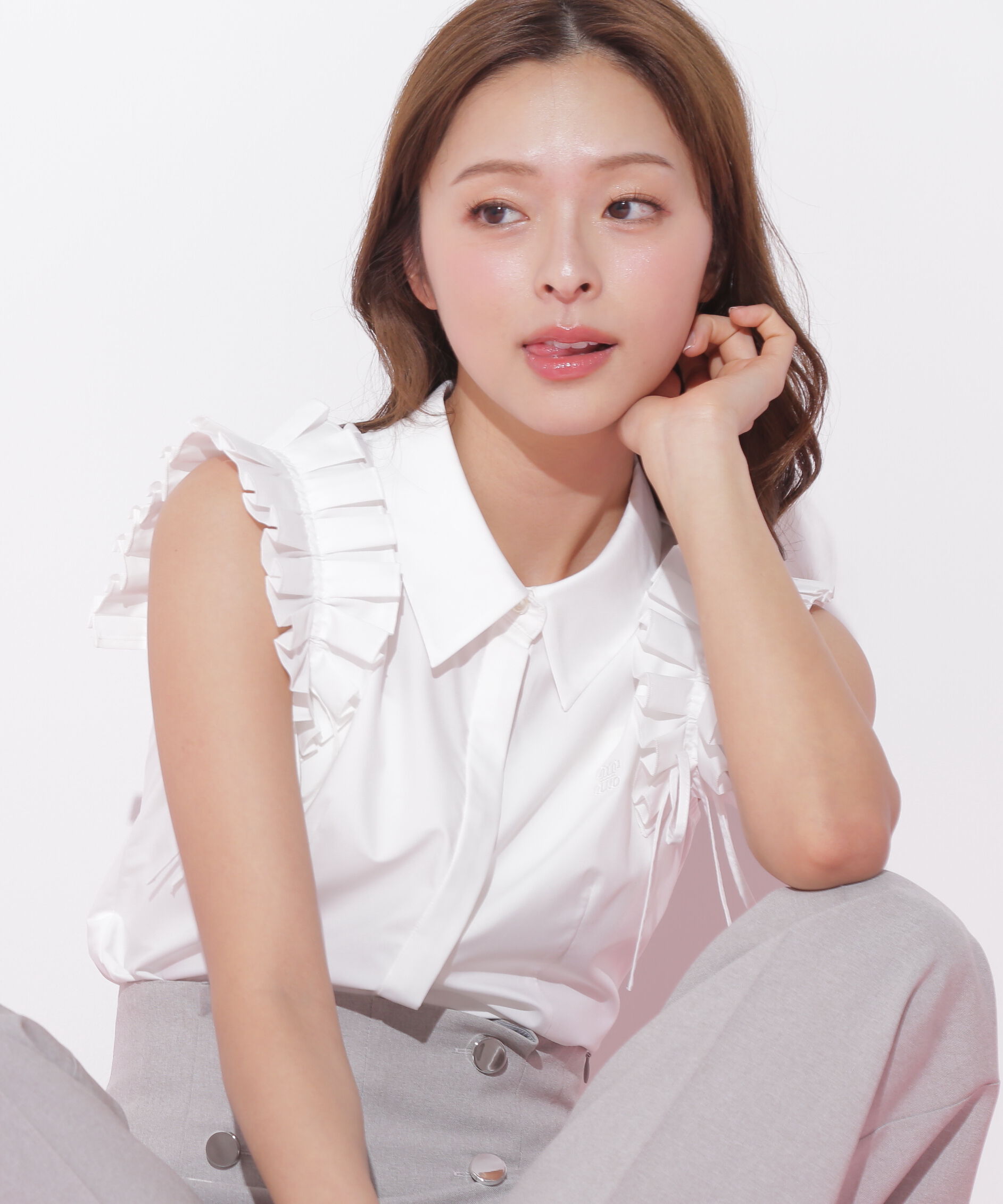  「ショルダーフリルブラウス」|シャツ・ブラウス|ホワイト