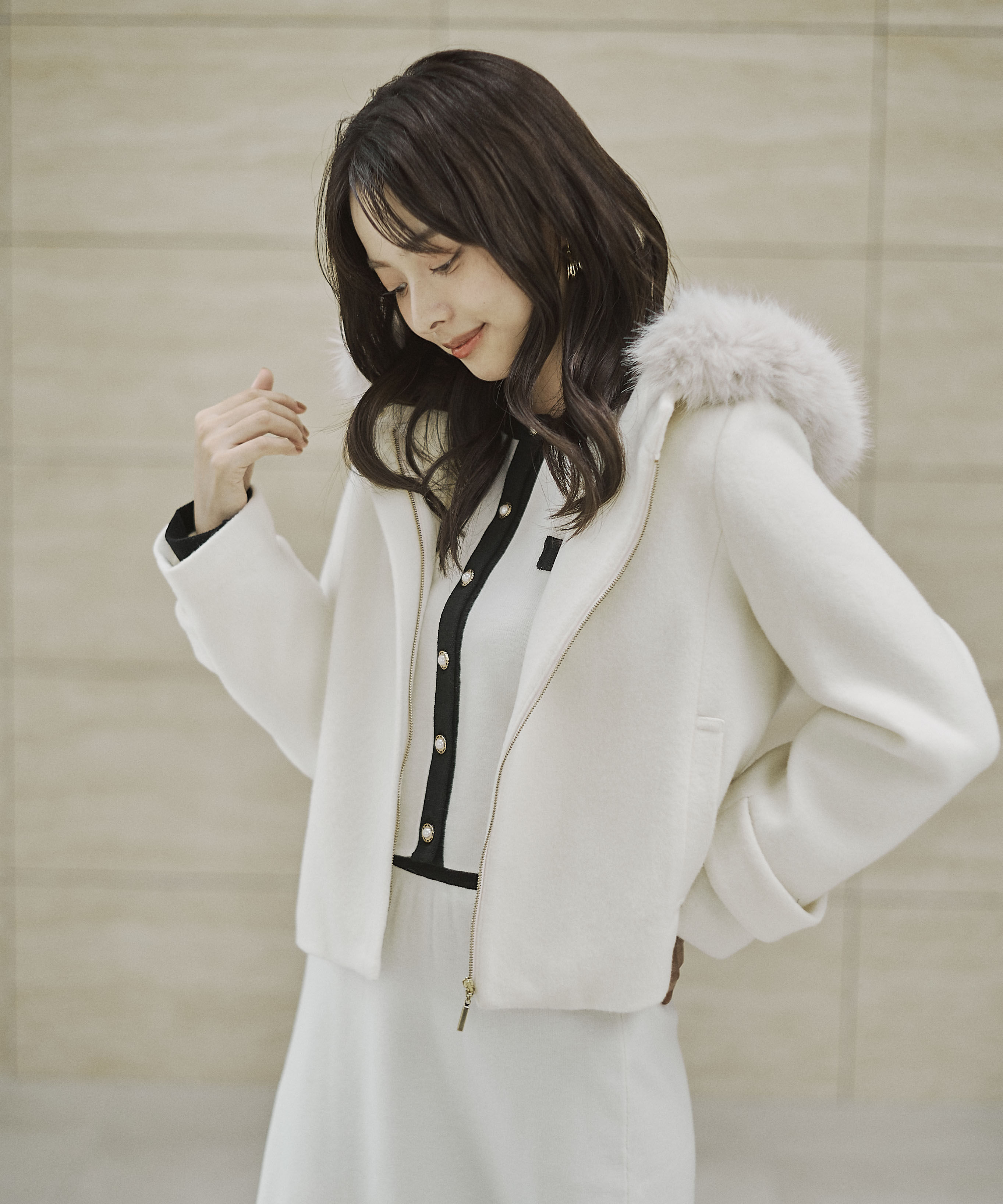 PROPORTION BODY DRESSING「モッサフードフェイクファーショートコート 25AW」|ブルゾン・スタジャン|