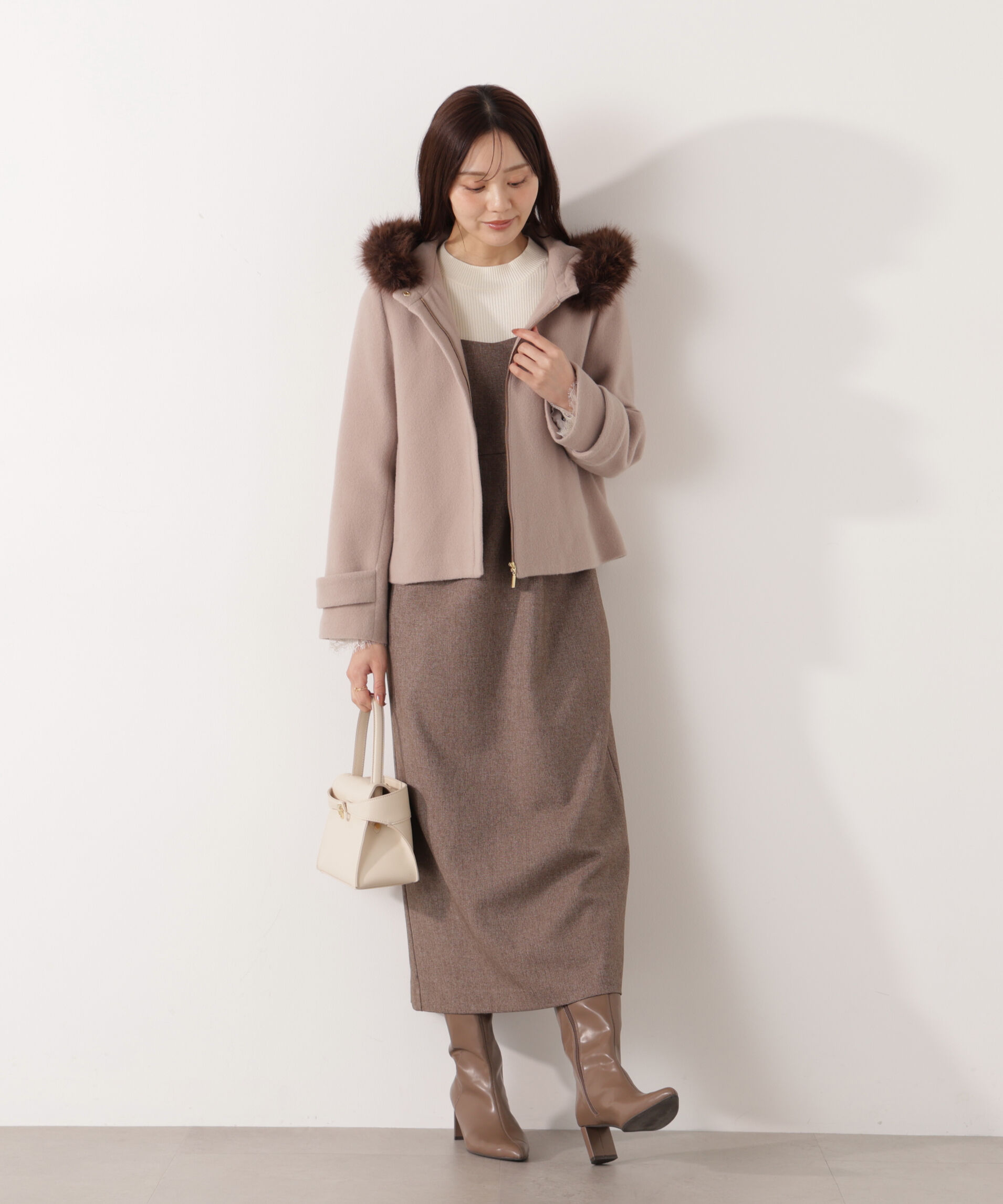 PROPORTION BODY DRESSING「モッサフードフェイクファーショートコート 25AW」|ブルゾン・スタジャン|