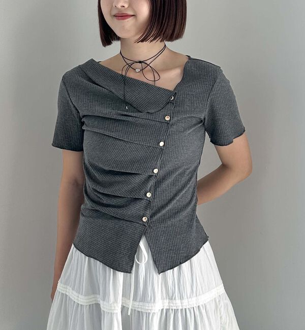 archives「アシメタックボタンカットＴＯＰＳ　５Ｓ」|Tシャツ・カットソー|CHARCOAL GRAY