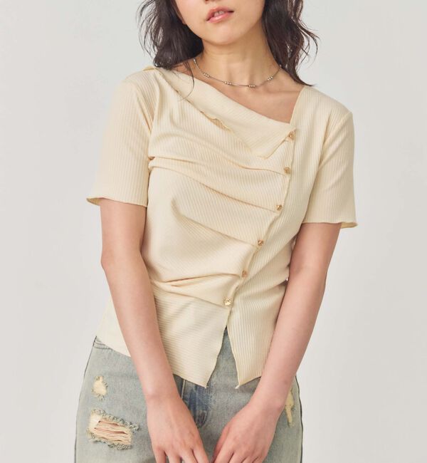 archives「アシメタックボタンカットＴＯＰＳ　５Ｓ」|Tシャツ・カットソー|YELLOW