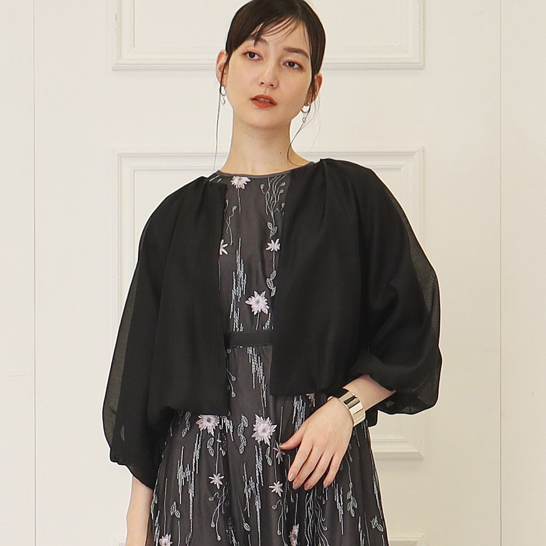 SunaUna「【オーガンジー／シアー感】バルーンボレロ」|カーディガン|ブラック(019)