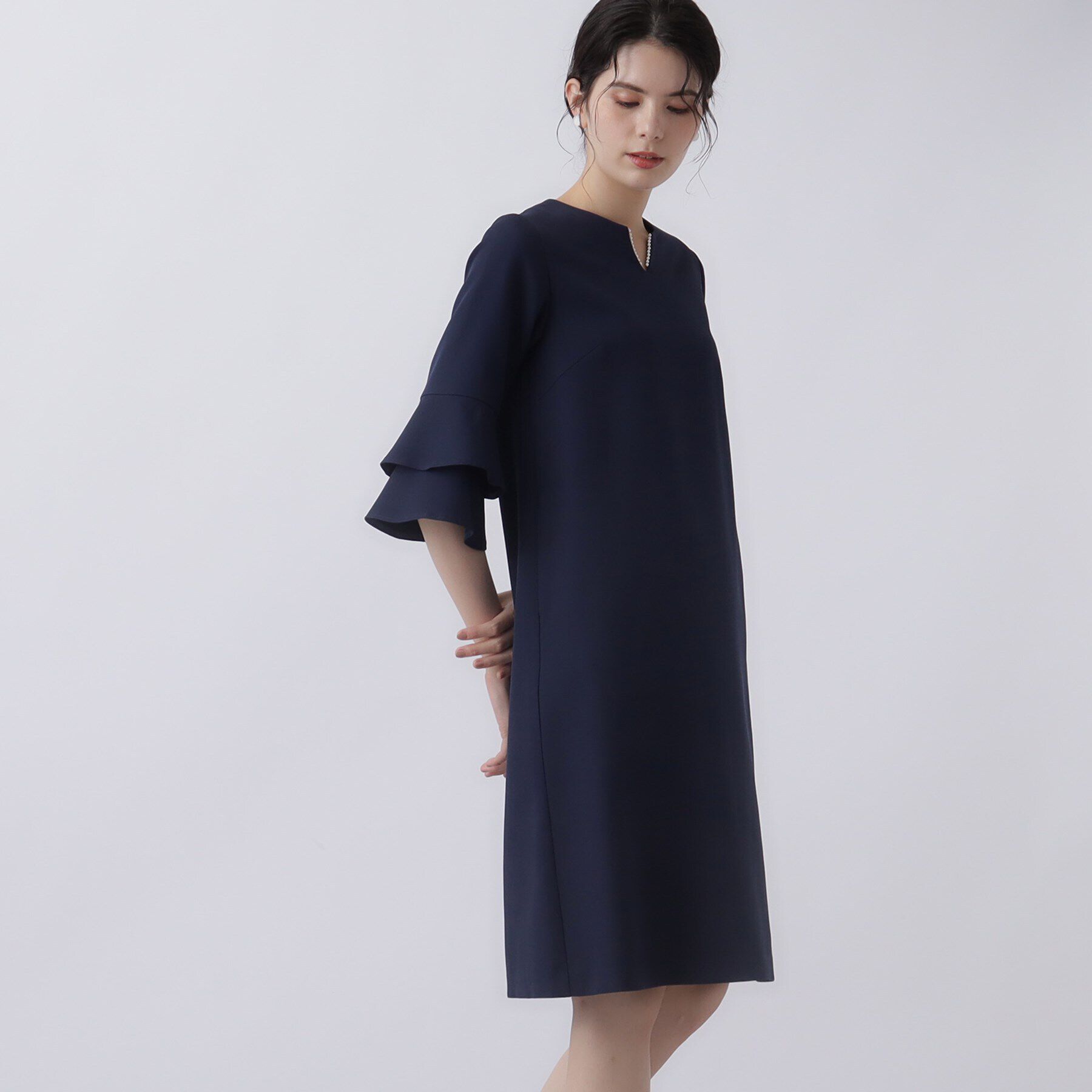 SunaUna「【オケージョン対応／パール調付】ミドル丈ワンピース」|ワンピース|