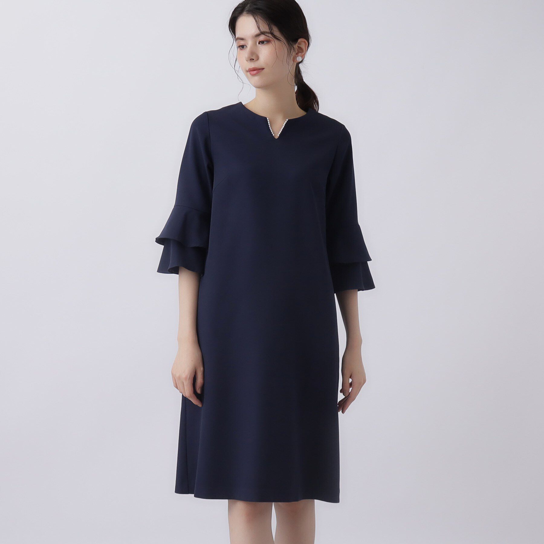 SunaUna「【オケージョン対応／パール調付】ミドル丈ワンピース」|ワンピース|