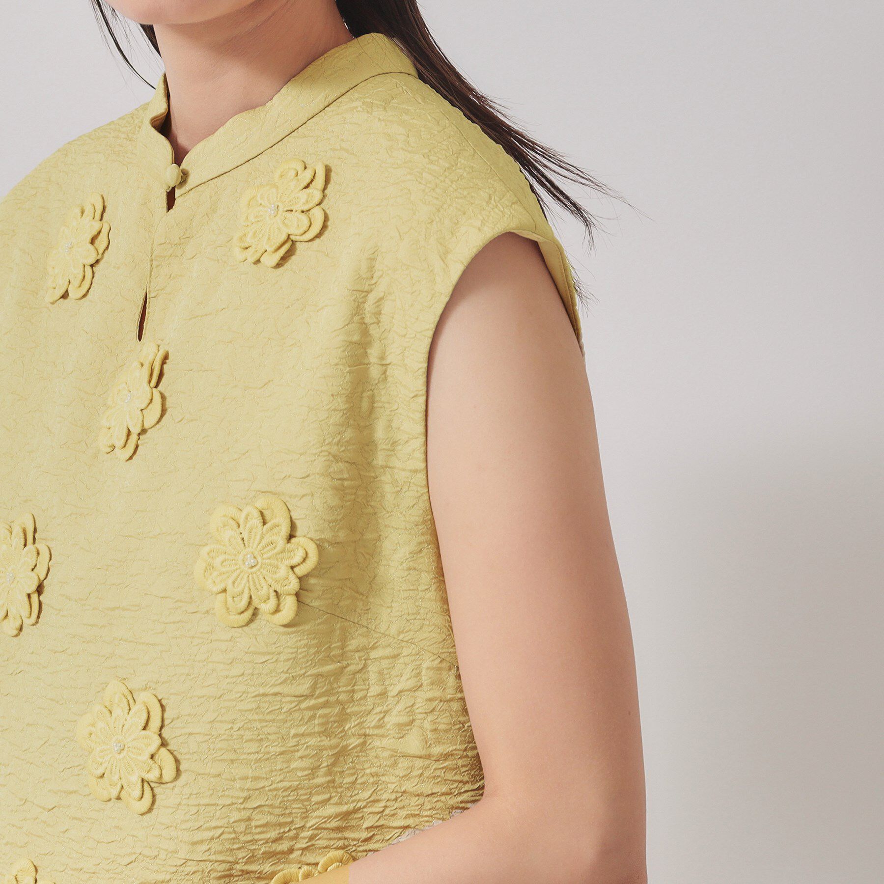 SunaUna「【お花モチーフ／チャイナカラー】タック切替ワンピース」|ワンピース|