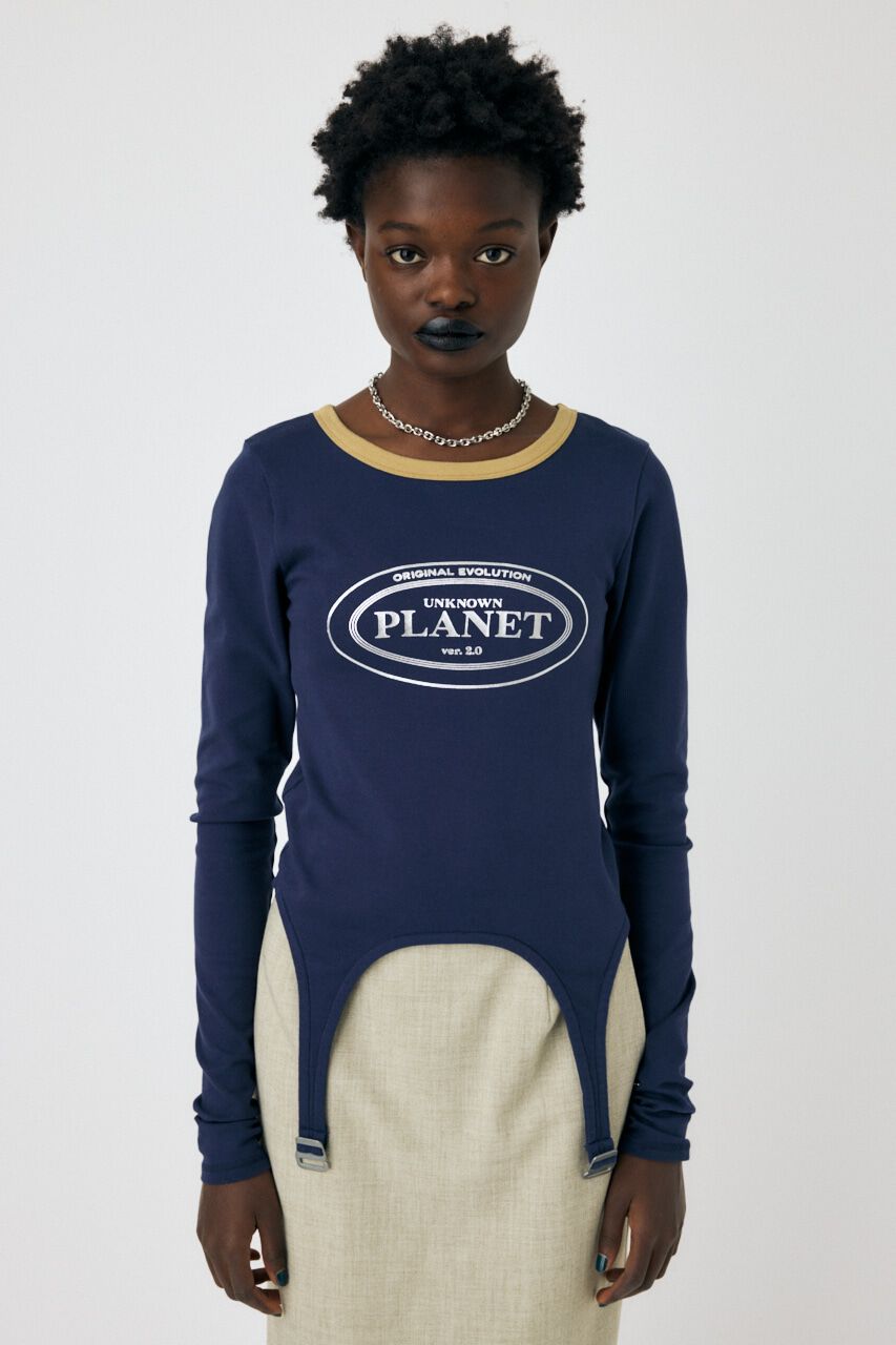 MOUSSY「GARTER DETAIL PRINT LS Tシャツ」|Tシャツ・カットソー|NVY