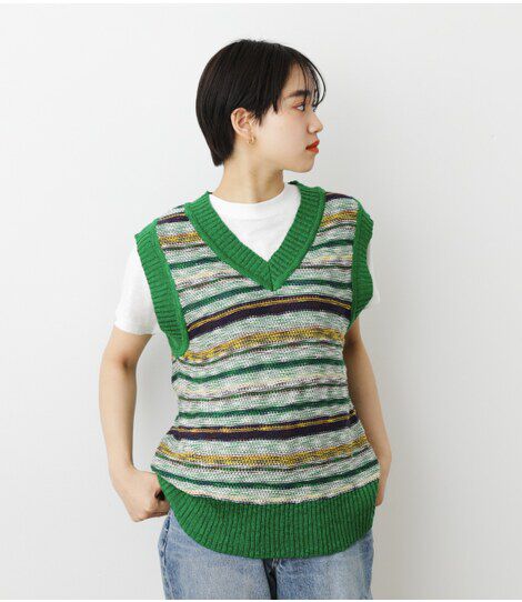 RODEO CROWNS「（WEB限定）ランダムボーダーニットベスト」|ダウンベスト・ベスト|柄GRN5
