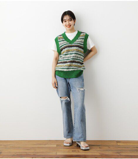 RODEO CROWNS「（WEB限定）ランダムボーダーニットベスト」|ダウンベスト・ベスト|