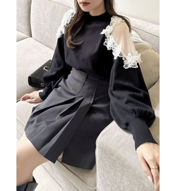 dazzlin「ショルダーフラワーニットプルオーバー」|ニット・セーター|ブラック