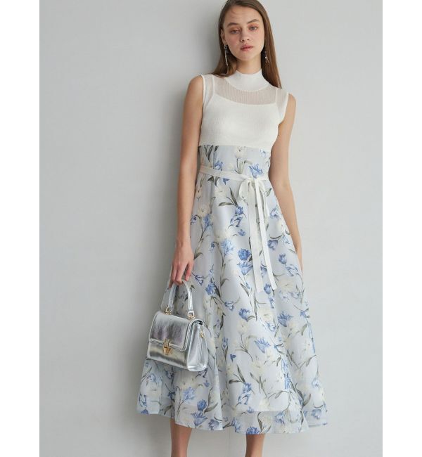 MERCURYDUO「シアーノースリニット花柄ドッキングワンピース」|ワンピース|