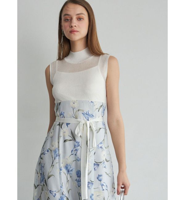 MERCURYDUO「シアーノースリニット花柄ドッキングワンピース」|ワンピース|