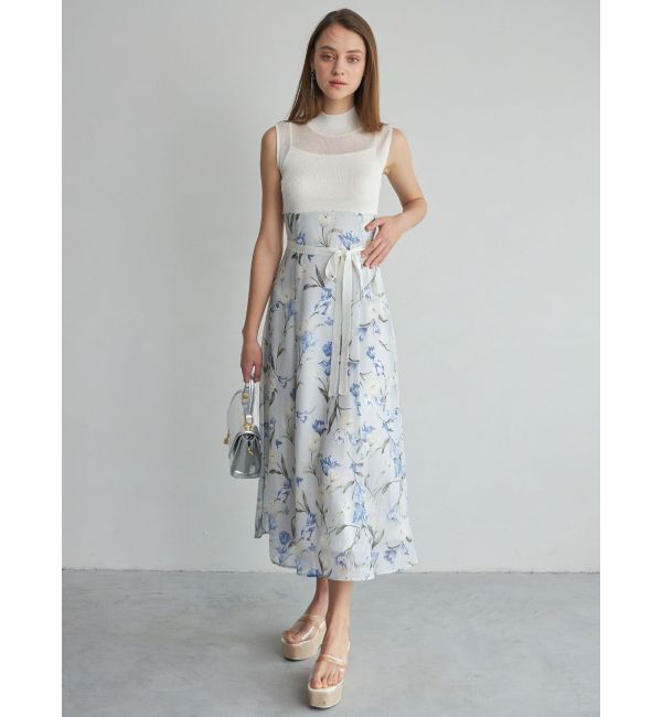 MERCURYDUO「シアーノースリニット花柄ドッキングワンピース」|ワンピース|