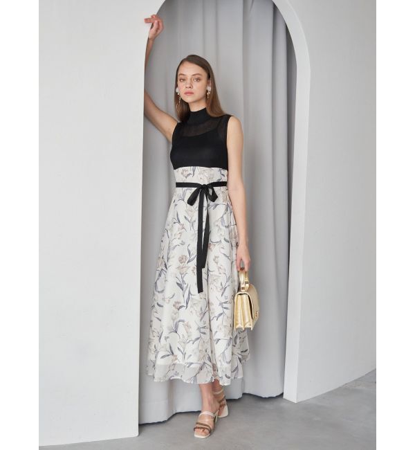 MERCURYDUO「シアーノースリニット花柄ドッキングワンピース」|ワンピース|