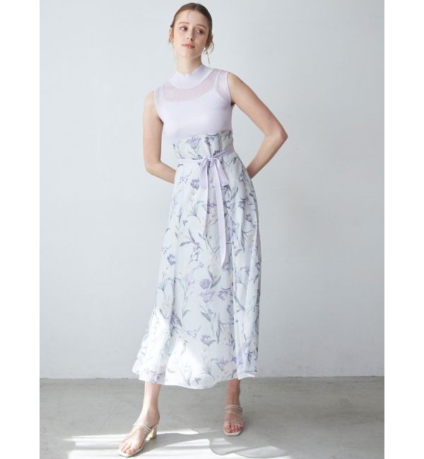 MERCURYDUO「シアーノースリニット花柄ドッキングワンピース」|ワンピース|