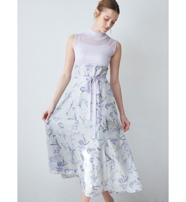 MERCURYDUO「シアーノースリニット花柄ドッキングワンピース」|ワンピース|