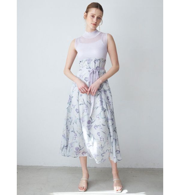 MERCURYDUO「シアーノースリニット花柄ドッキングワンピース」|ワンピース|