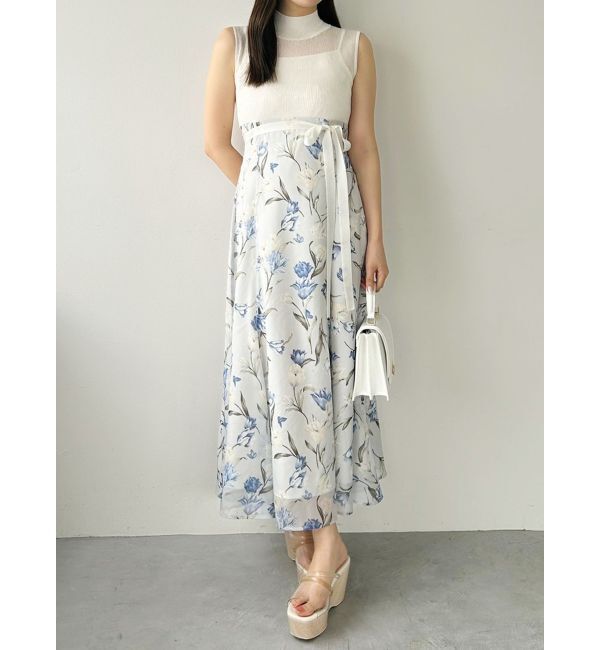 MERCURYDUO「シアーノースリニット花柄ドッキングワンピース」|ワンピース|